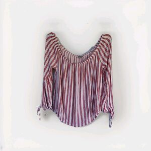 Charlotte Russe Shirt Womens Large red Striped Off The Shoulder Top Rayon